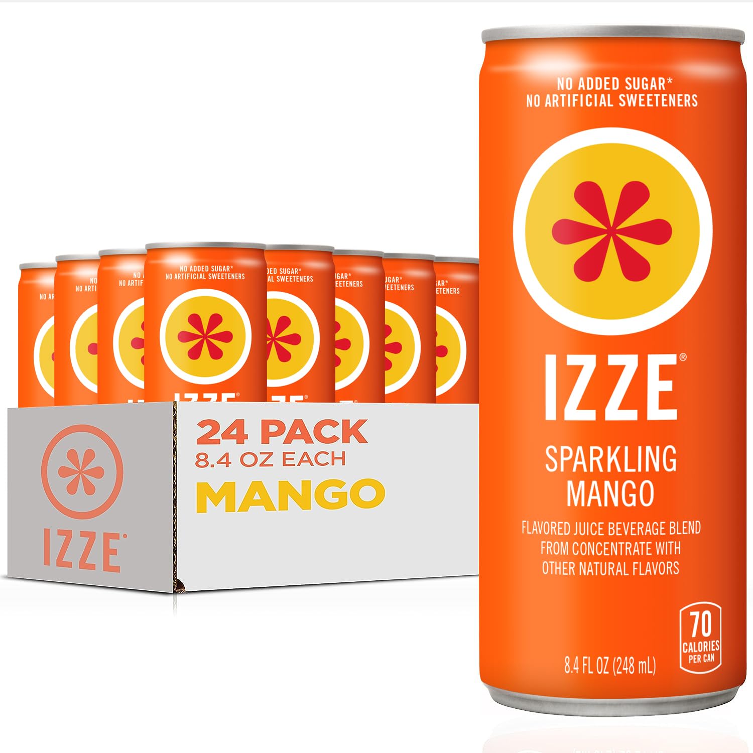 IZZE Sparkling Water Juice Beverage Blend, Mango, No Sugar Added, 8.4 FL OZ, 24 Cans