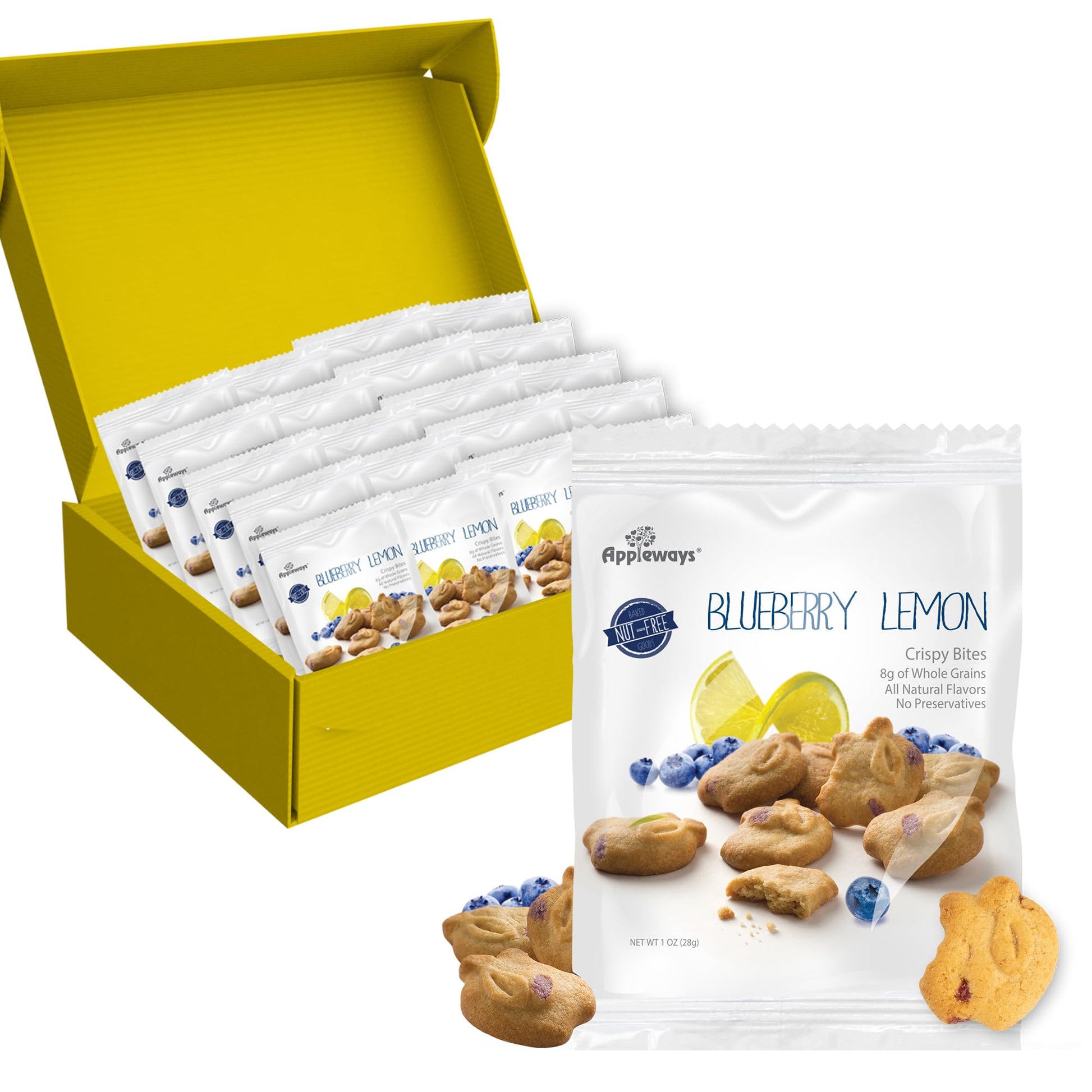 Appleways Blueberry Lemon Healthy Cookies, 20 Count (1.0 Oz Each), Crispy Crunchy Breakfast Biscuits with Blueberry Lemon Flavor
