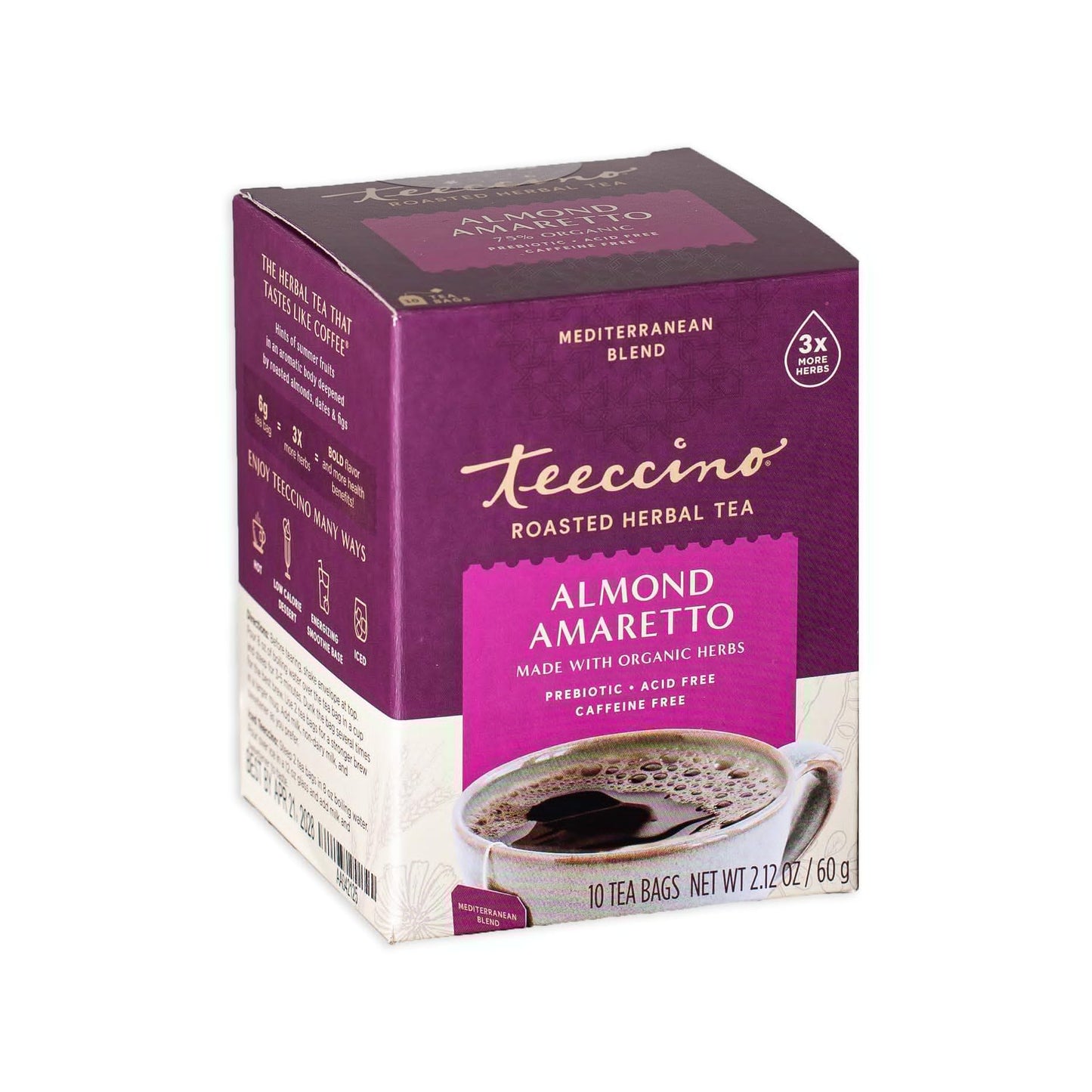 Teeccino Herbal Tea - Almond Amaretto - Rich & Roasted Herbal Tea ThatS Energy Blend Free & Prebiotic For Natural Energy  10 Tea Bags