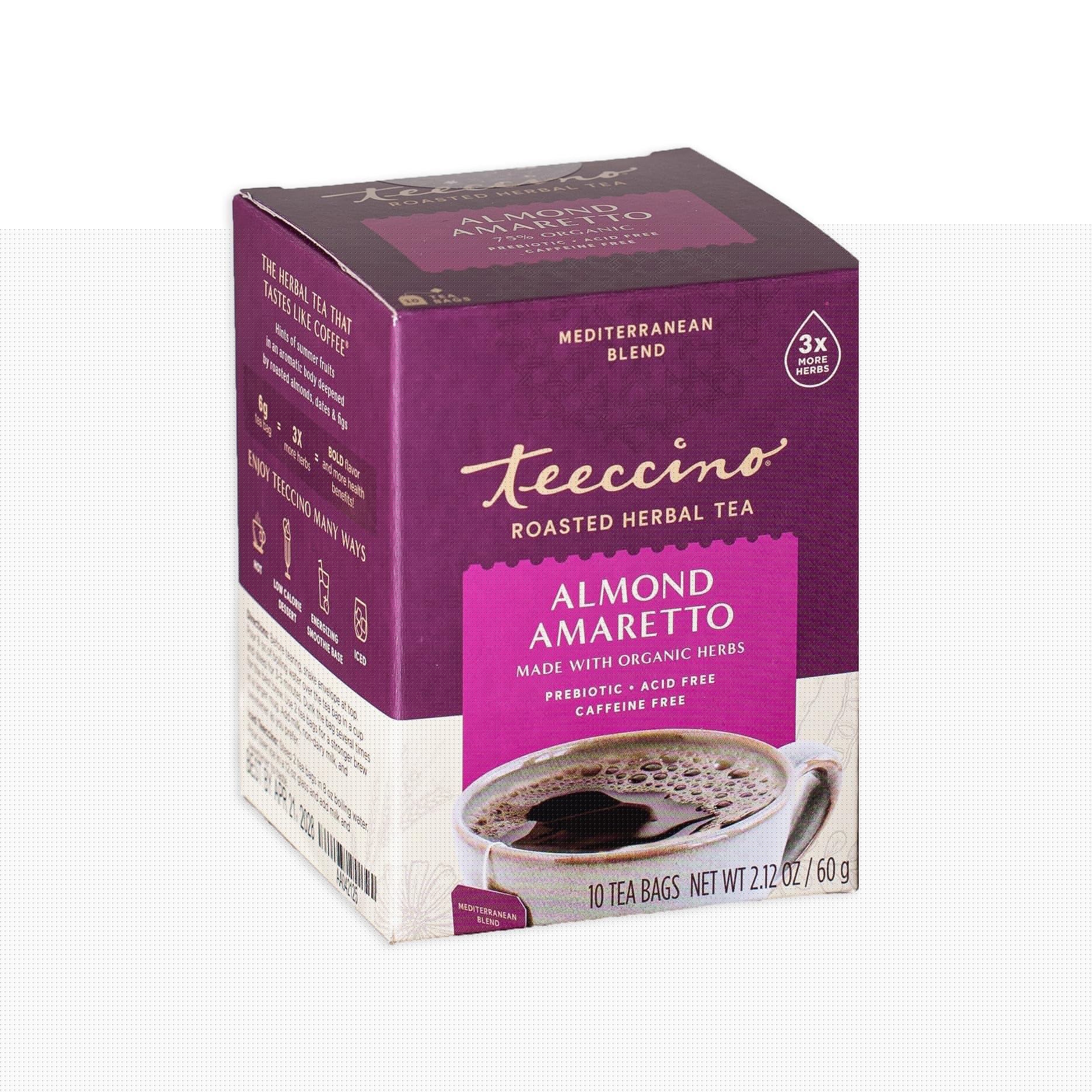 Teeccino Herbal Tea - Almond Amaretto - Rich & Roasted Herbal Tea ThatS Energy Blend Free & Prebiotic For Natural Energy  10 Tea Bags
