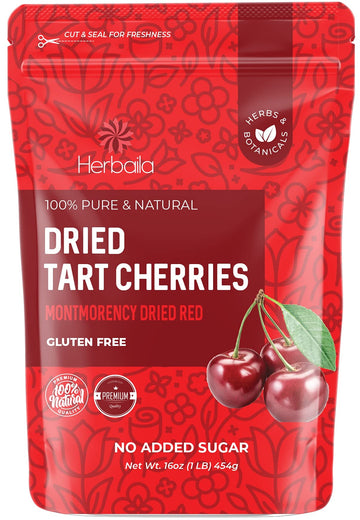 Herbaila Dried Tart Cherries, Montmorency Sour Cherries, 1 Pound Pack, All-Natural