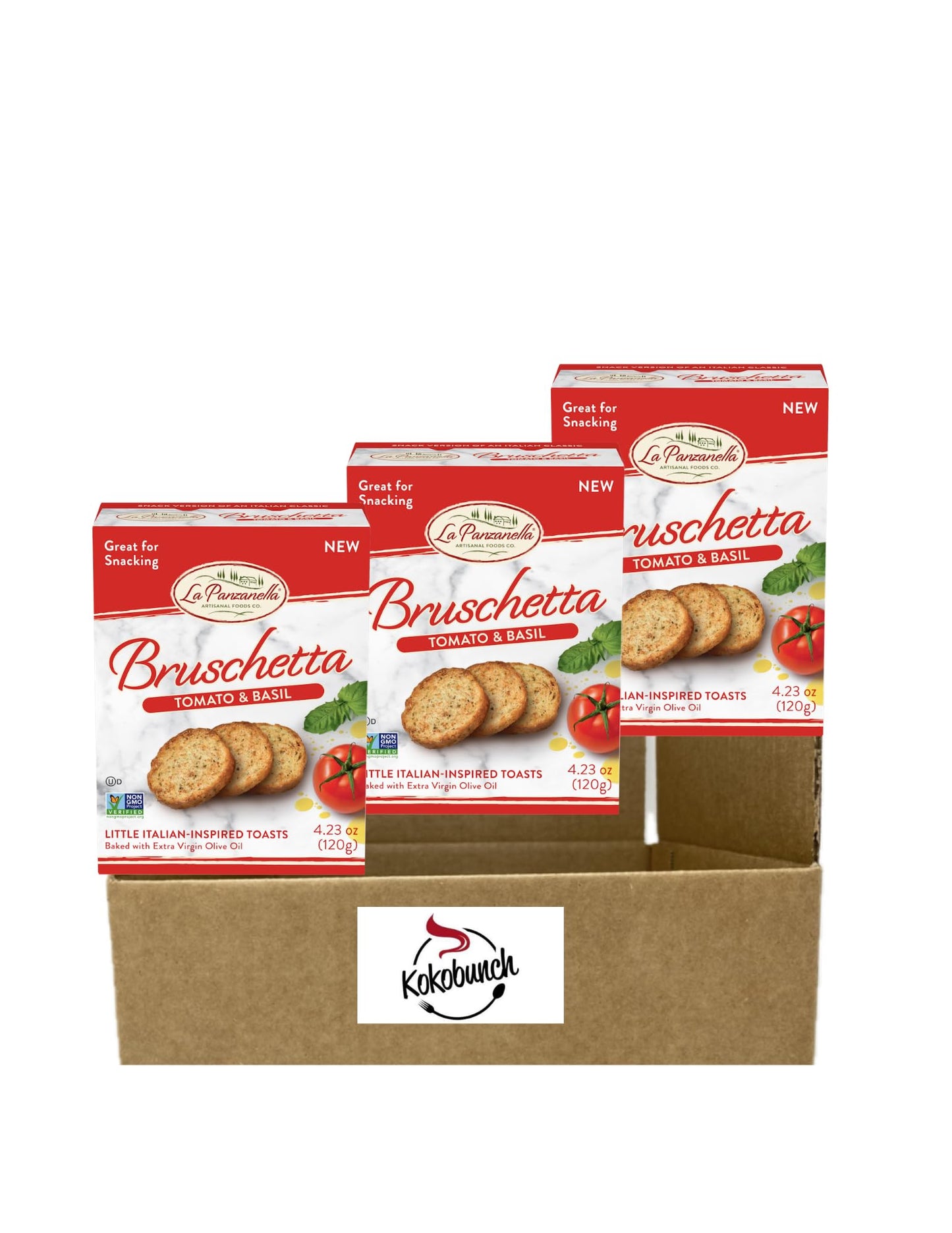 KOKOBUNCH Bite Size Bruschetta Toast Crackers, Vegan Chips, Tomato & Basil, 4.23oz (3 Pack)