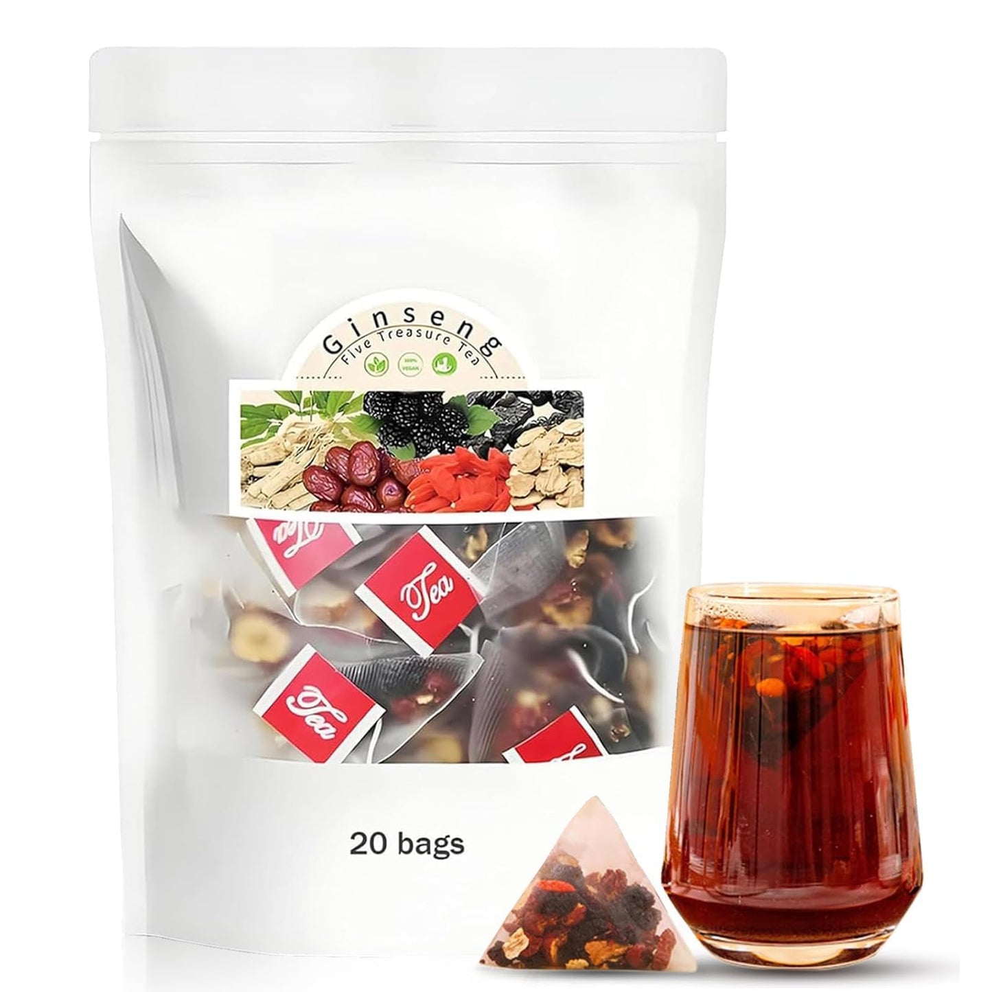Gkaikpe Kidney Tea Formula Ginseng Six Treasure Tea, Ginseng Six Treasure Tea, Individually Packed 20 Bags, Formula Six Treasure