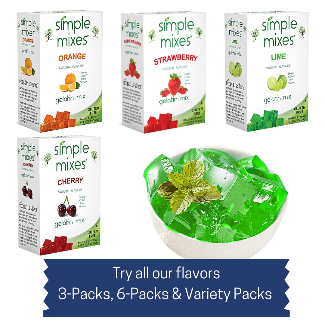 Simple Mixes Natural Gelatin Dessert, Lime, Healthy Snacks, Lactose, Fat & Gluten Free, Kosher, 3.1 Oz Per Package, 3 Count