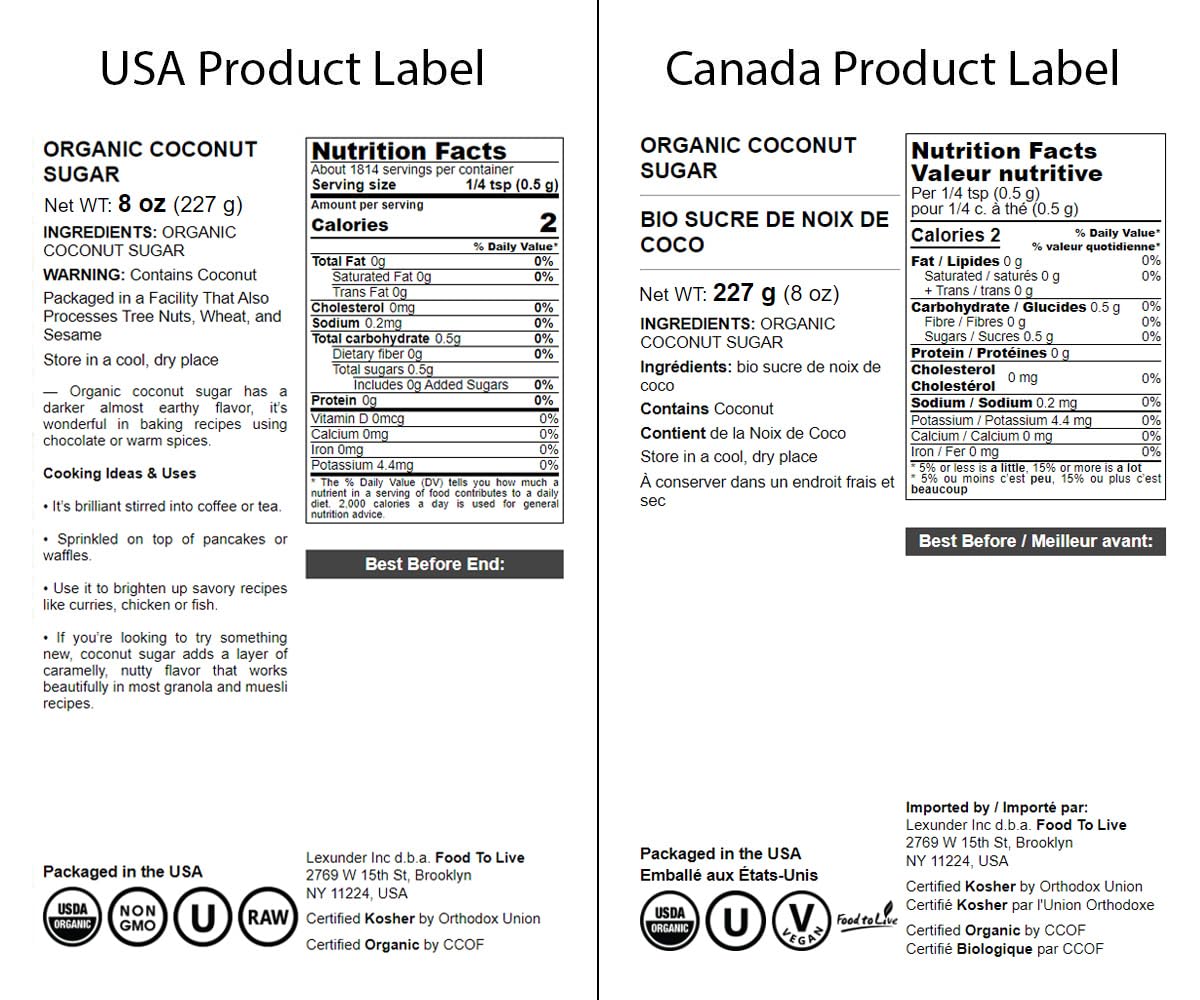 Food to Live Organic Brown Coconut Sugar, 8 Ounces - Non-GMO, Pure Palm Sugar, Kosher, Vegan, Fair Trade, Unrefined, Granulated,