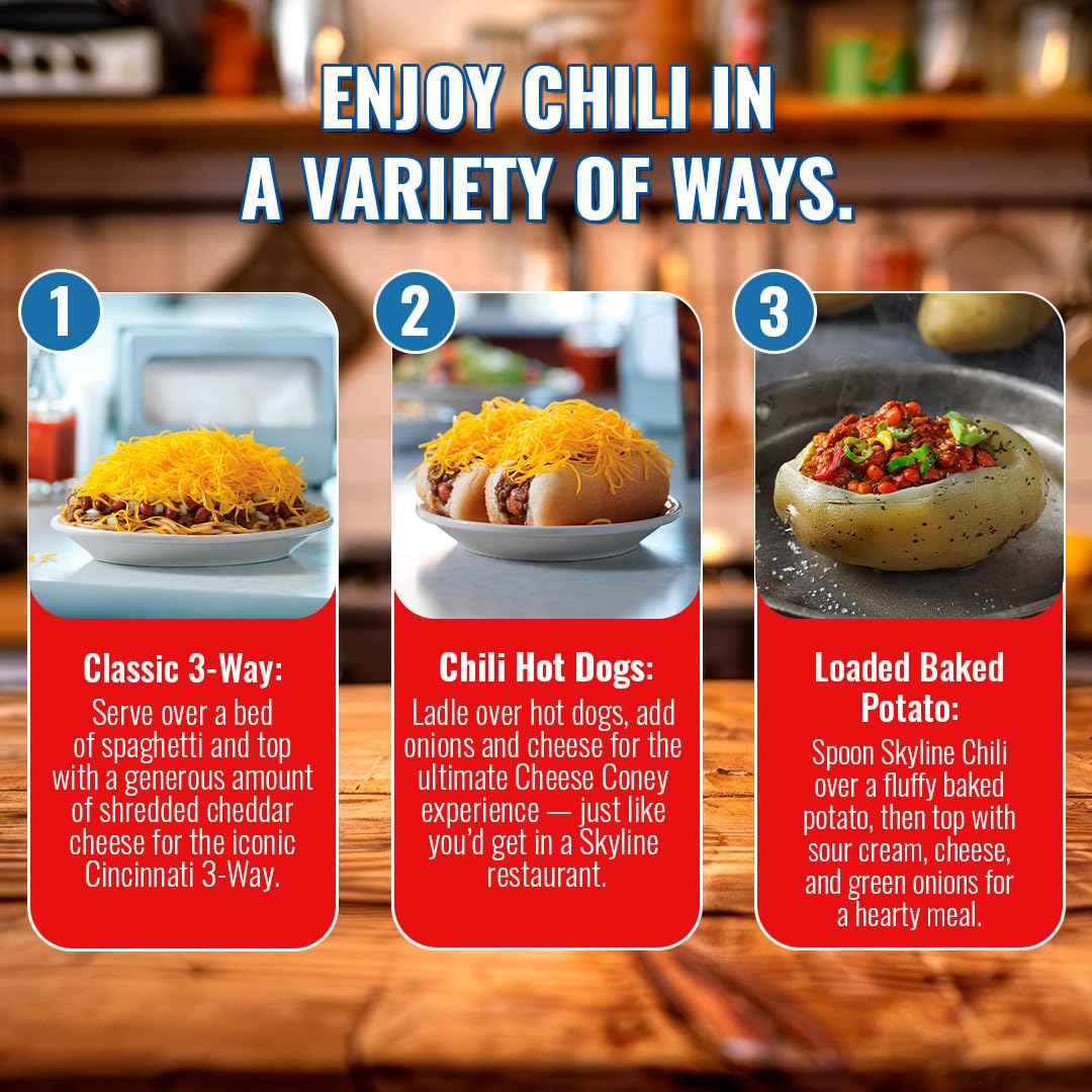 Skyline Chili, Classic Cincinnati Recipe, Made with Beef, 23g Protein, 15 oz can, Pack of 8