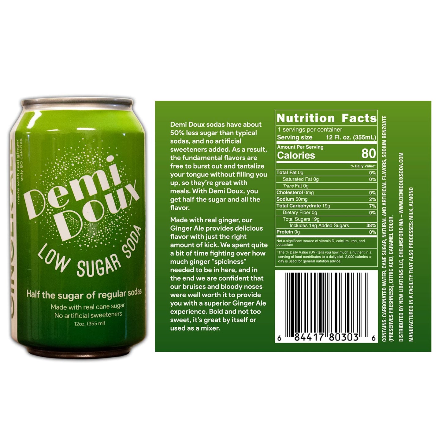 Demi Doux Low Sugar Soda - Low Sugar Soft Drink, No Artificial Sweeteners (Mixed Flavors, 16-pack)