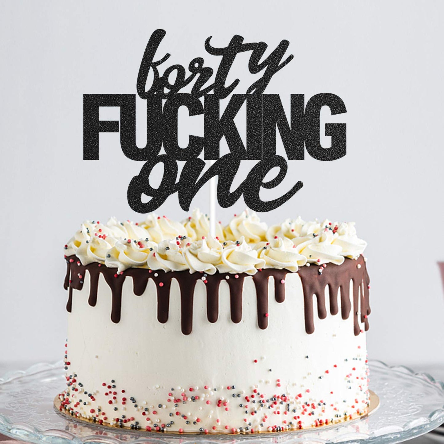 Forty One Black Glitter Cake Toppers 41 Years Old 41St Birthday Party Decorations Supplies