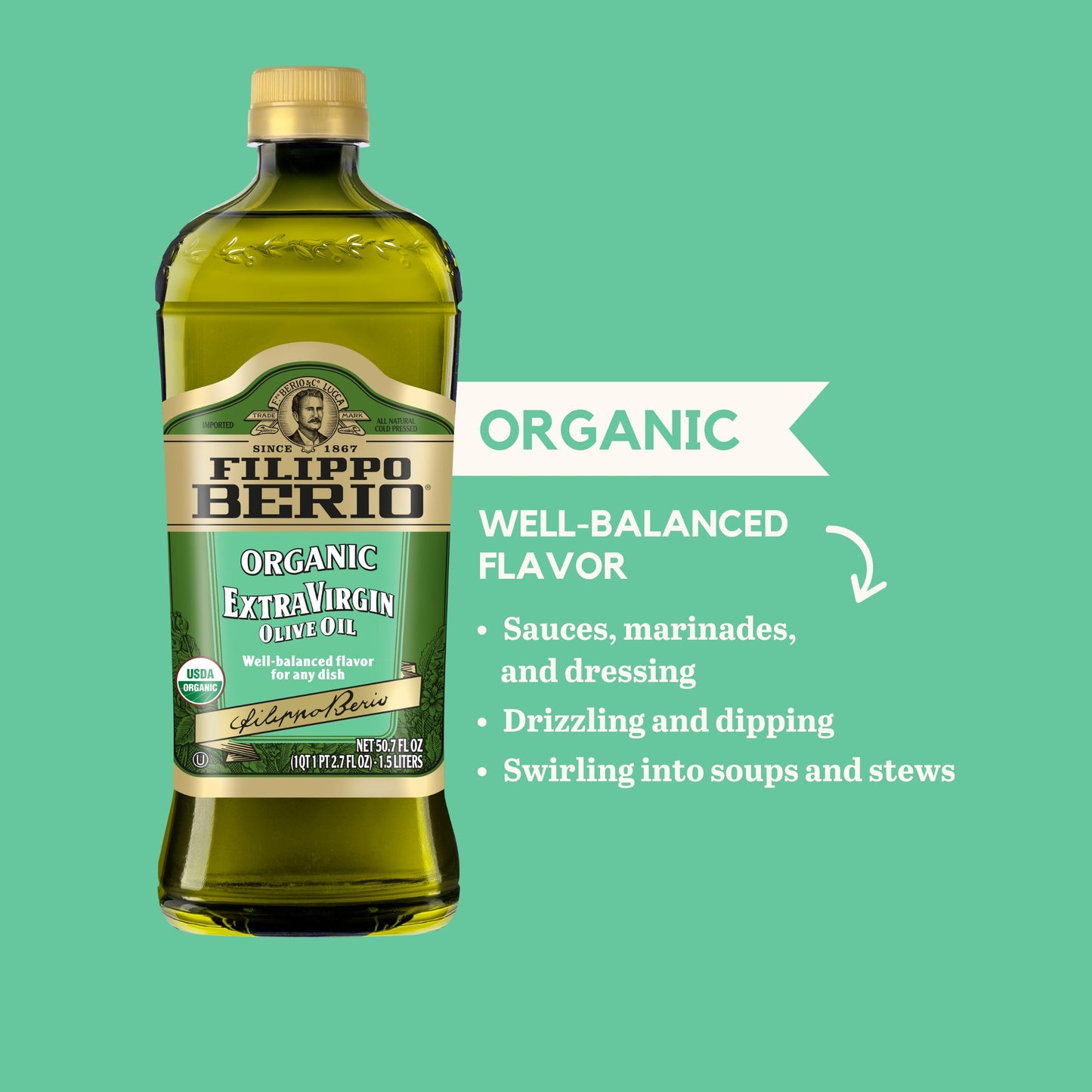 Filippo Berio Organic Extra Virgin Olive Oil, 50.7 Ounce Rpet Bottle