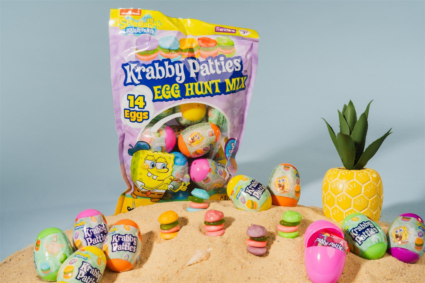 Spongebob Squarepants Gummy Candy Krabby Patty 14 Count Prefilled Plastic Easter Eggs Hunt Mix, 4.44 Ounce, For Kids Girls Boys