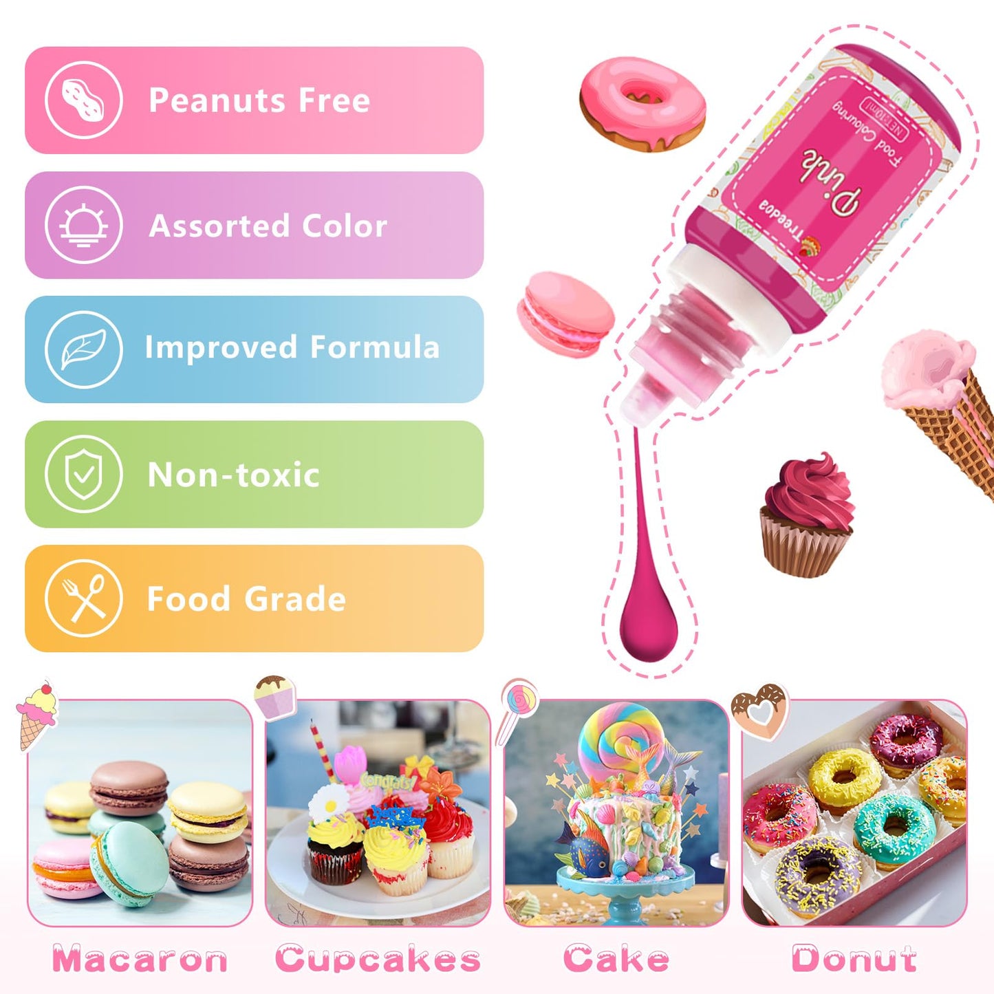 Treedoa Food Coloring Liquid Set, 12 Vibrant Colors, 0.35 Fl Oz Bottles