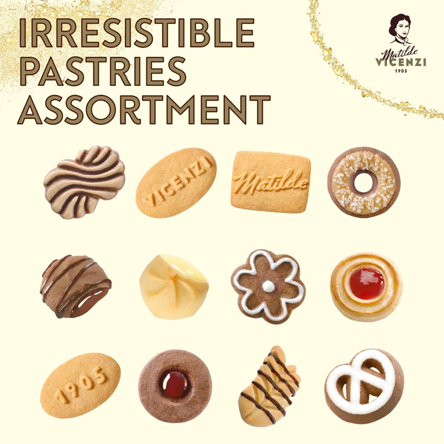 Matilde Vicenzi Minivoglie Shortbread Cookies Gift Tin - Assorted Italian Butter Cookies & Pastries For Gifting, Italian Cookies Gifts For Birthdays, & Special Occasions, Kosher Dairy, Non-Gmo, 17.6 Oz