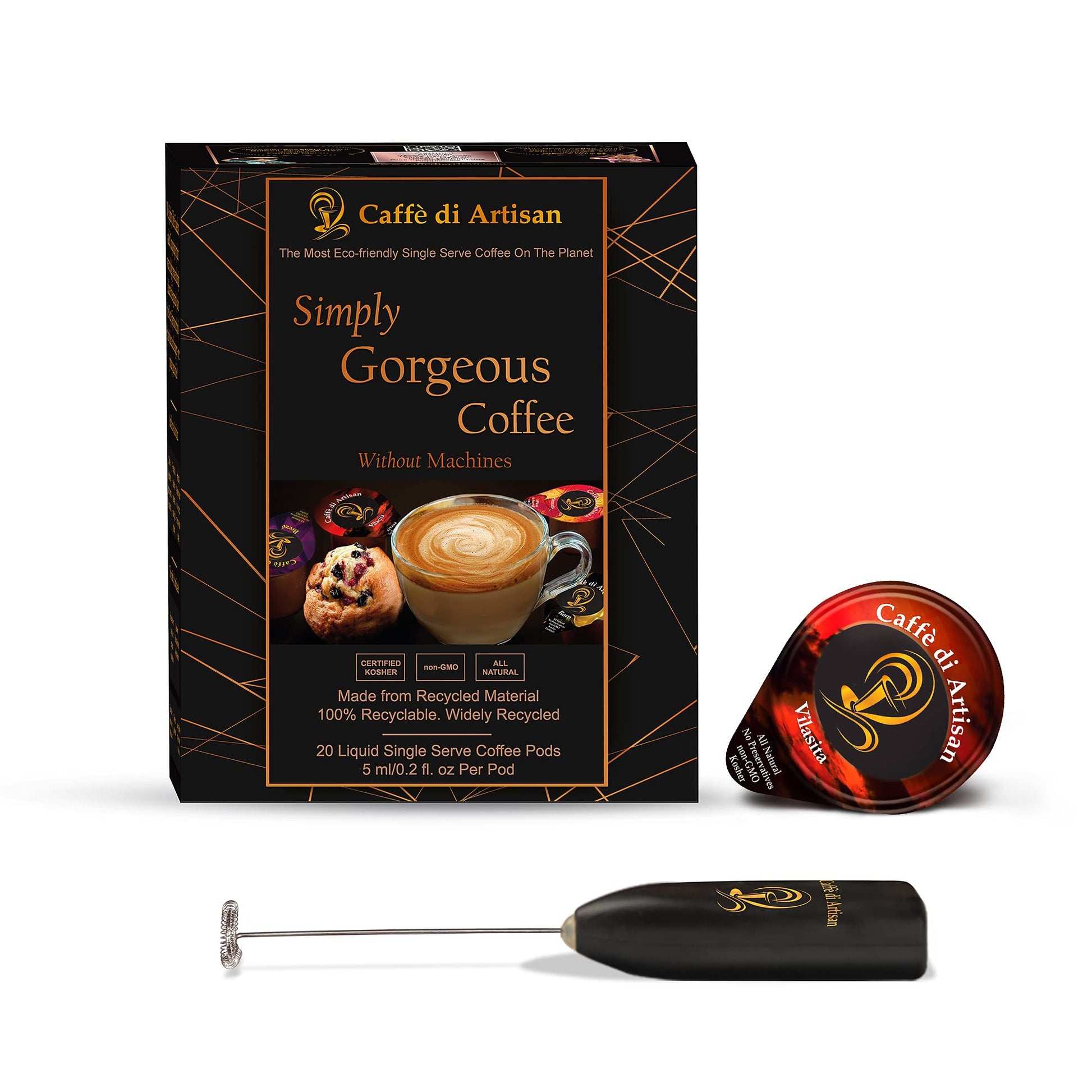Caffè di Artisan Liquid Coffee Pods – Premium Cold Brew & Iced Coffee – 24 Count, Eco-Friendly, Machine-Free, Medium Roast