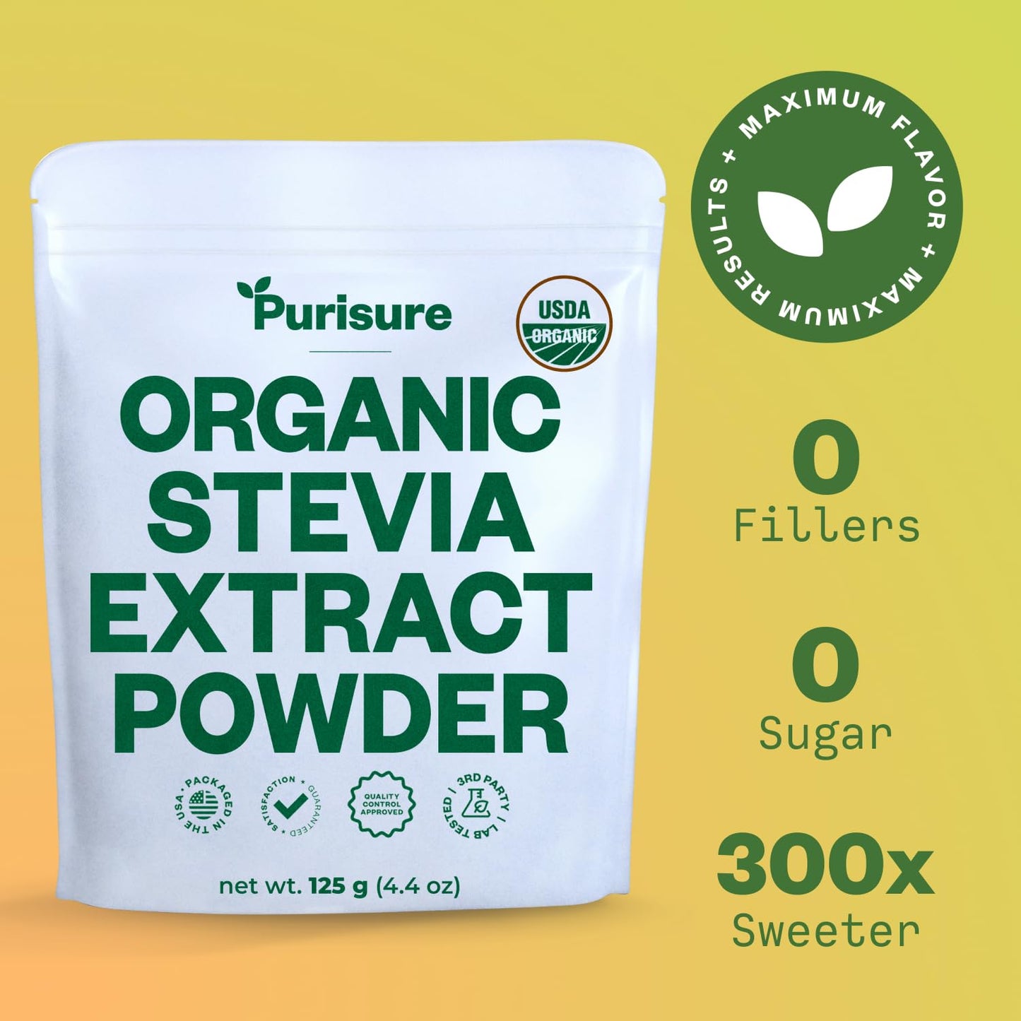 All Natural Organic Stevia Powder 125G (846 Servings) Highly Concentrated Pure Extract No Fillers Additives Or Artificial Ingred
