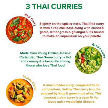 El The Cook Thai Curry Kit - Red, Yellow, Green Paste (50Gm X 3) + Coconut Milk Powder (50Gm X 3)|Just Add Fresh Vegetables/Chic