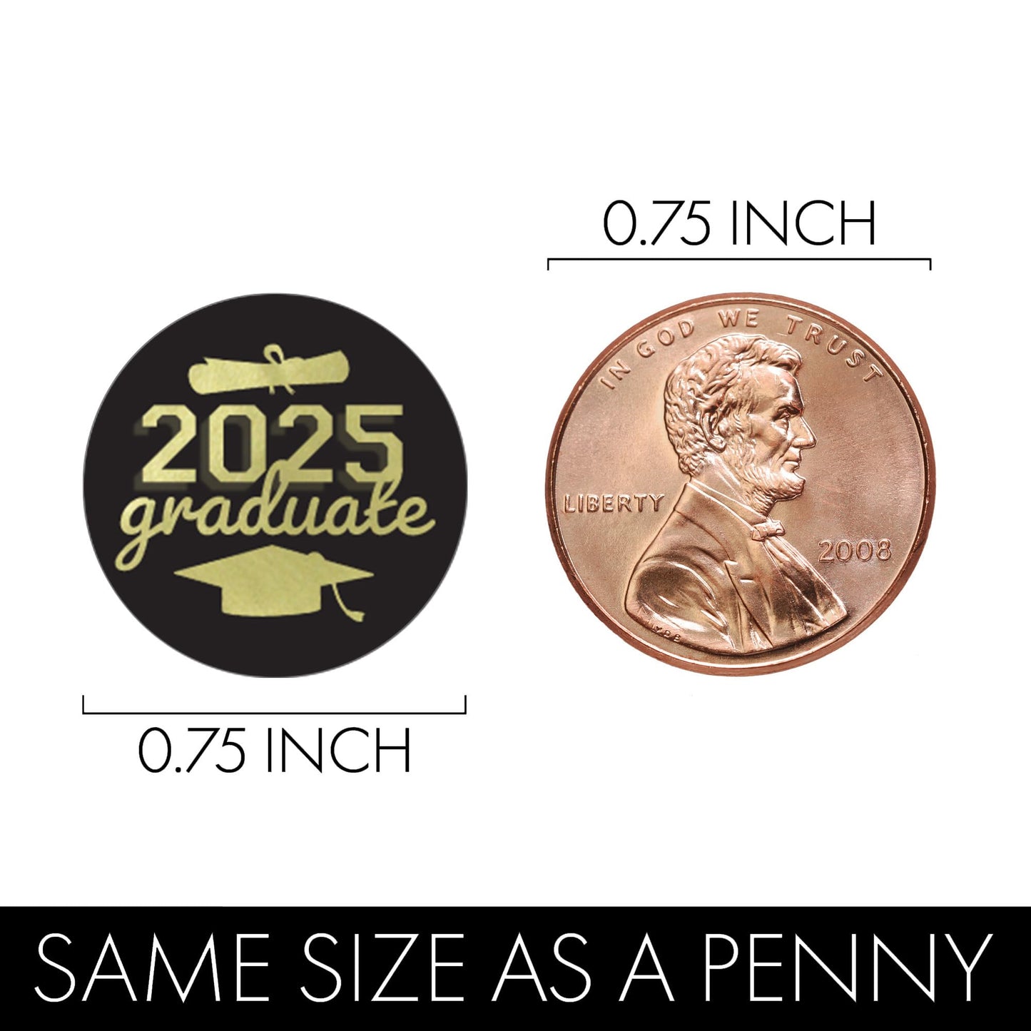 Black And Gold Graduation Party Stickers For Kisses Candy, Chocolate Drops, 2025 Grad Party Favors - 180 Count