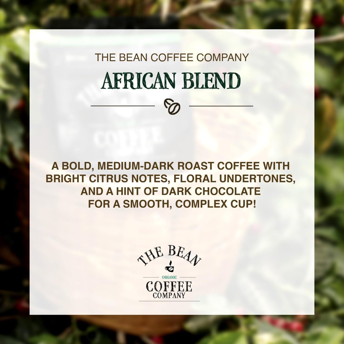 The Bean Organic Coffee Company African Blend, Medium Roast, Whole Bean Coffee, 16-Ounce Bag