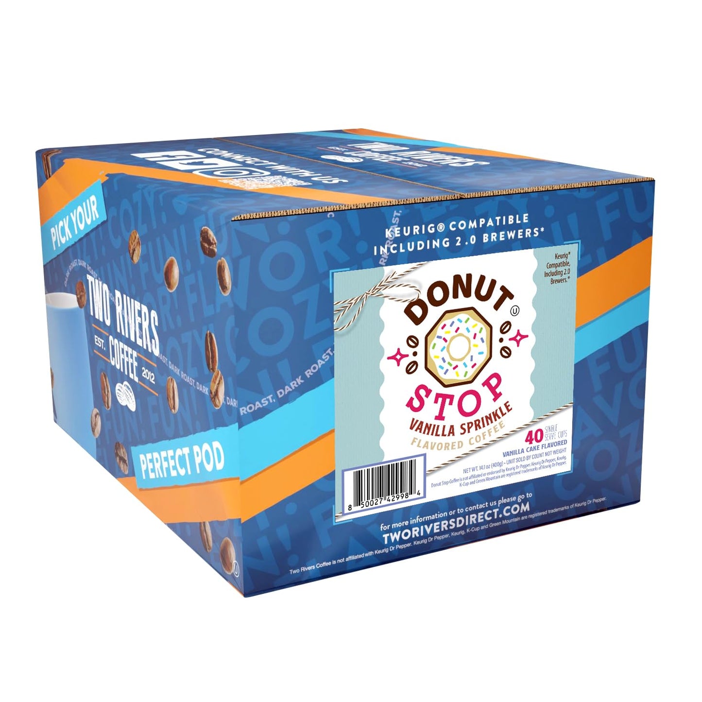 Donut Stop Vanilla Sprinkle Coffee Pods, Medium Roast, 40 Count, Compatible with 2.0 K-Cup malt-inspired, Kosher Certified