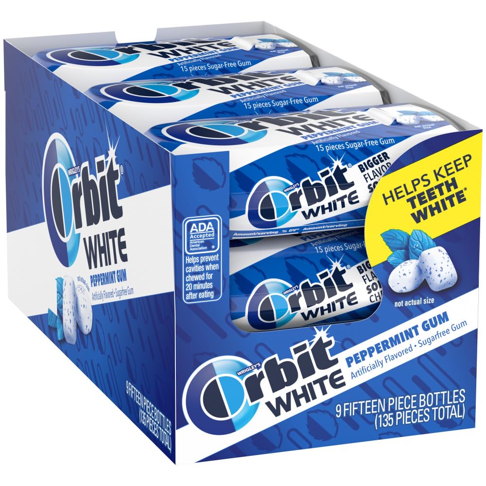 Orbit White Peppermint Sugar Free Chewing Gum, 15 Count (9 Pack)
