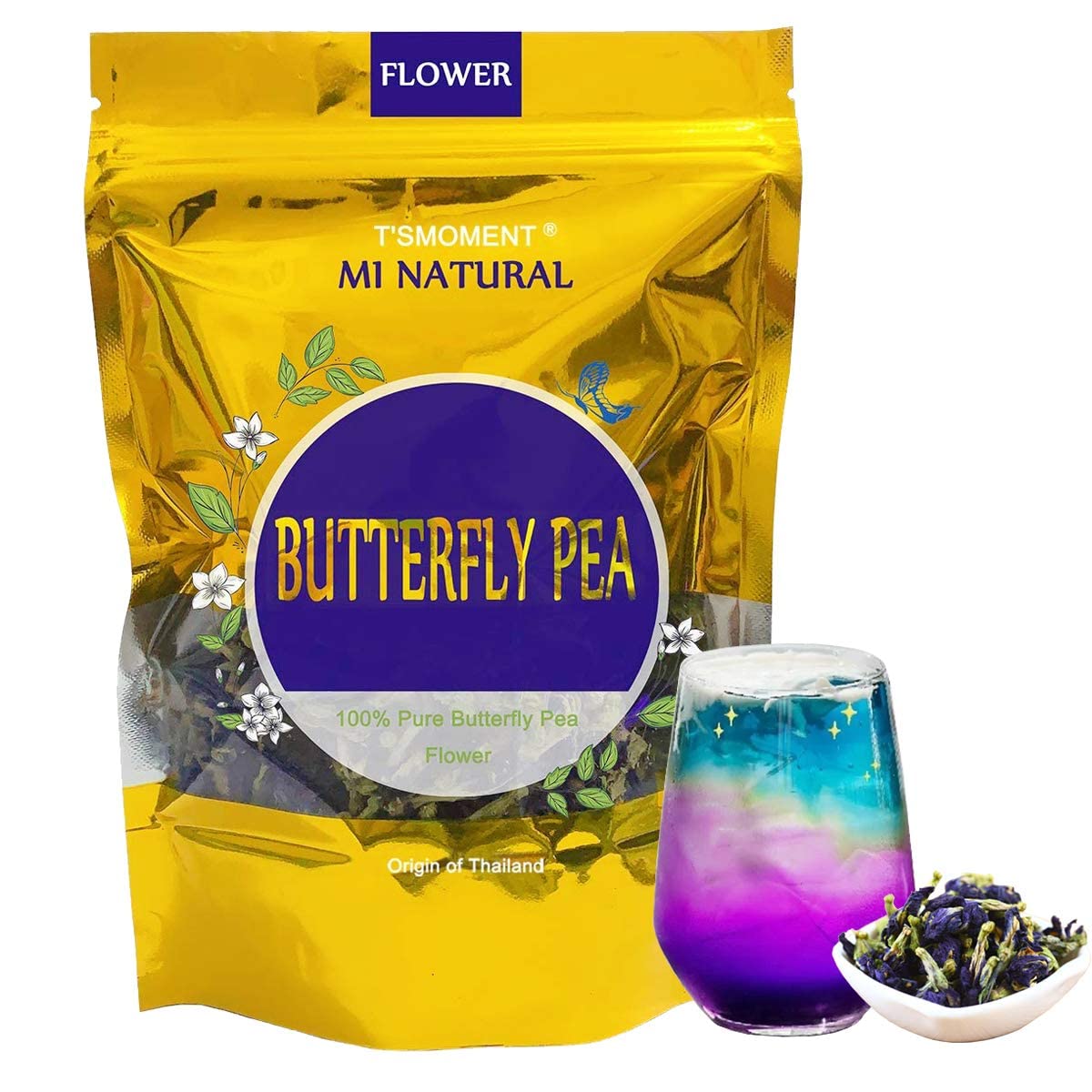 TSMOMENT Butterfly Pea Flower Tea, Premium Dried, 50g (1.76 Oz), Natural Blue & Purple Tea Drinks and Food Coloring