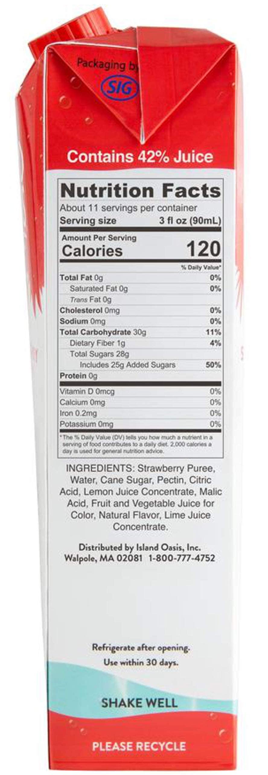 Island Oasis Sb3X Premium Strawberry Drink Mix Bottle, 1 L
