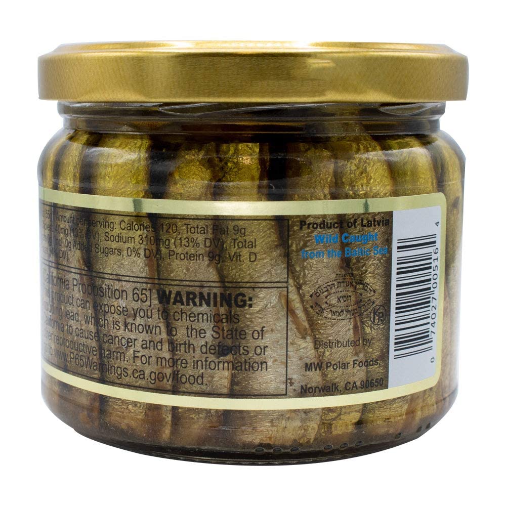 MW Polar Smoked Brisling Sardines in Olive Oil, 9.5oz Jar, Pack of 6
