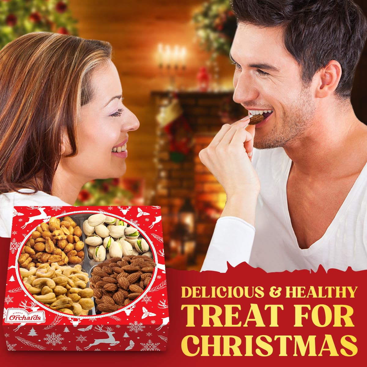 Simple Orchards Christmas Nuts Gift Basket - Premium Mixed Nut Assortment, 4 Sectional Holiday Treat for Family
