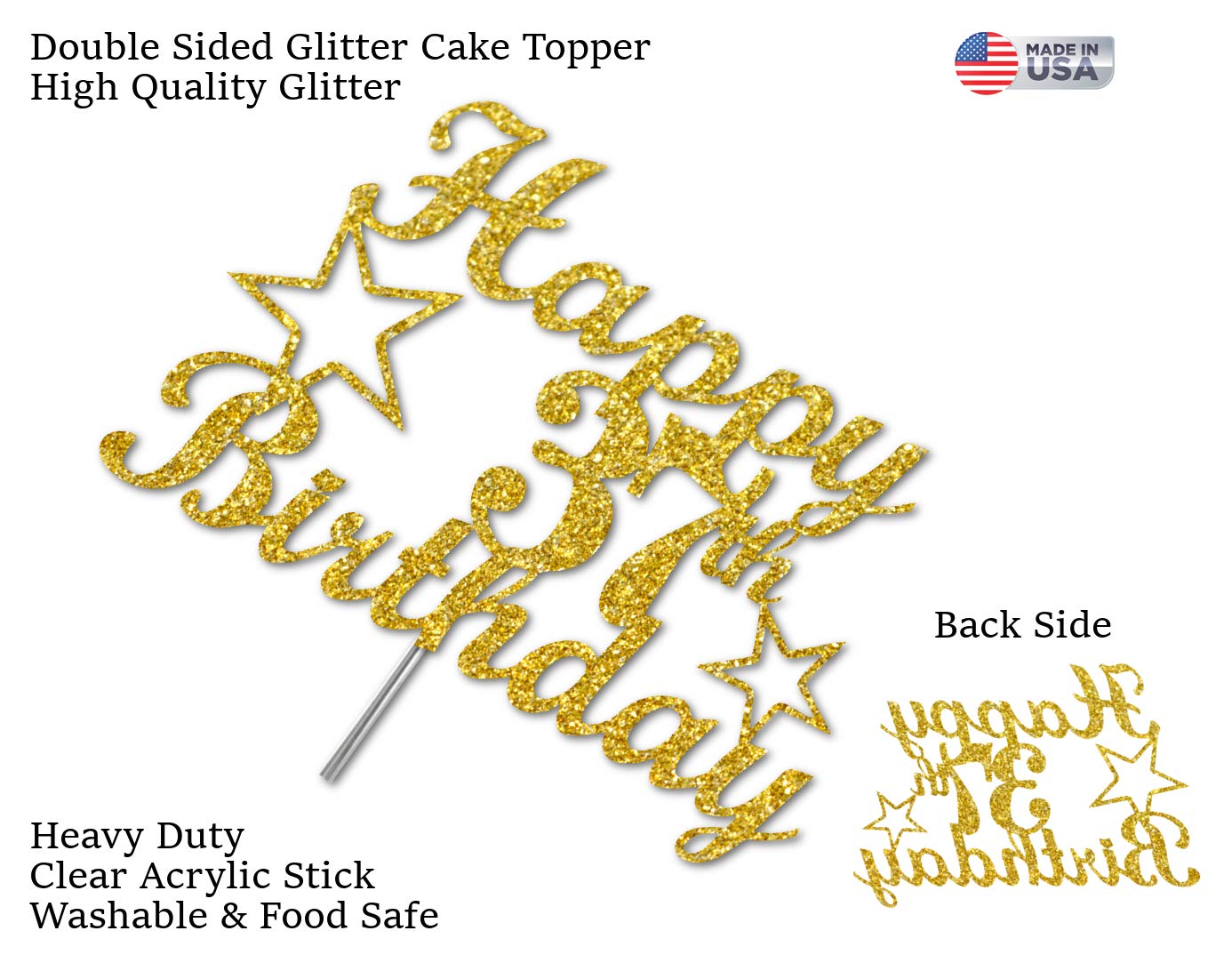37 Birthday Cake Topper Gold Glitter, Party Decoration Ideas, Premium Quality, Sturdy Doubled Sided Glitter, Acrylic Stick. Made