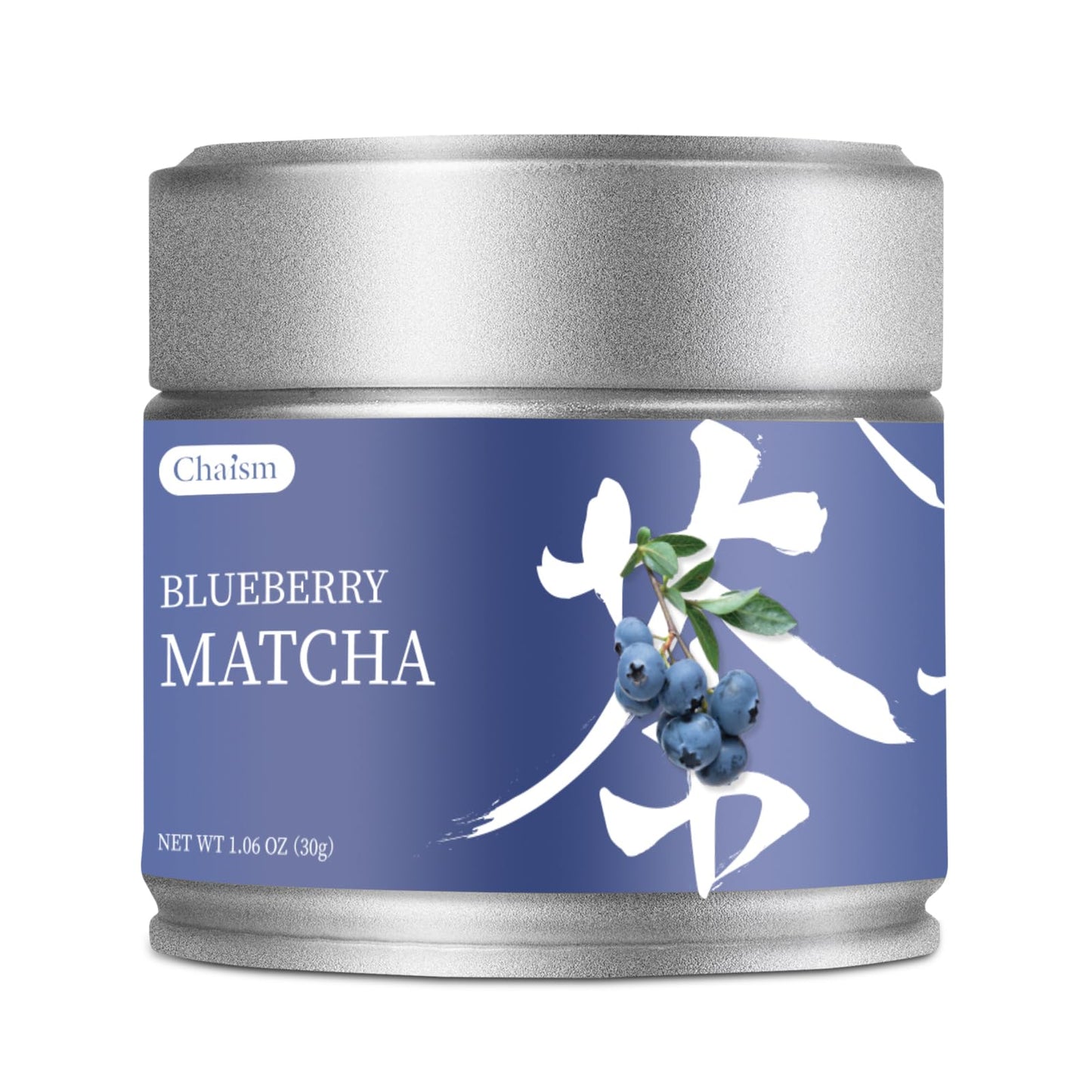 Chaism Blueberry Matcha Latte Mix - enhanced Matcha Green Tea Powder Gluten-Free Vegan  1.06oz Tin