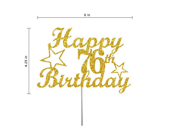 76 Birthday Cake Topper Gold Glitter, Party Decoration Ideas, Premium Quality, Sturdy Doubled Sided Glitter, Acrylic Stick. Made