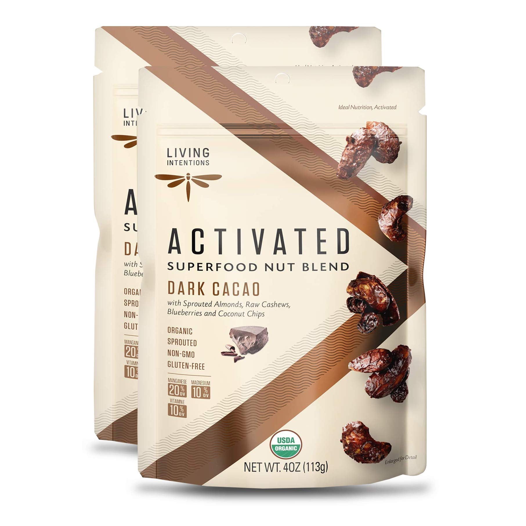 Living Intentions Sprouted Organic Nut Blend, Dark Cacao, Non-GMO, Gluten Free, Vegan, Paleo, Kosher, 4 oz (Pack of 2)