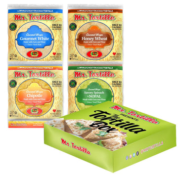 Mr. Tortilla Gourmet Wraps Variety Pack - Artisan Flour Tortillas, Only 60 Calories - Small Batch Zero Cholesterol Snack - Authe