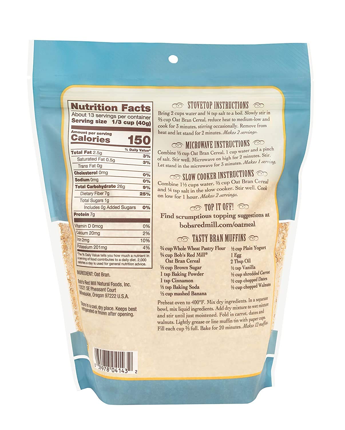 Bob s Red Mill Cereal Oat Bran, 18-Ounce (Pack of 2)