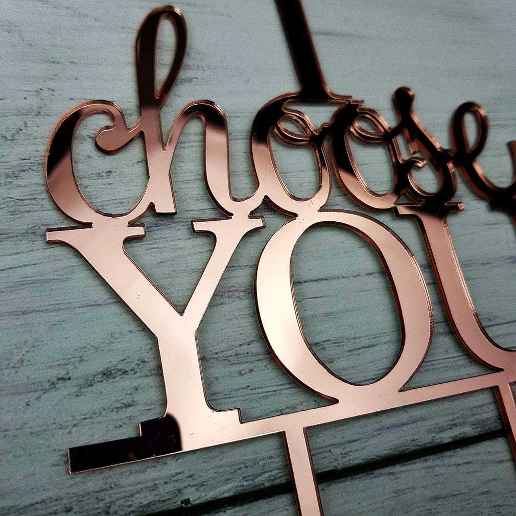 JIEEIN Wedding Cake Topper, Acrylic, Mirror Rose Gold, Model NJ-0389, for Engagement and Marriage Party Decorations