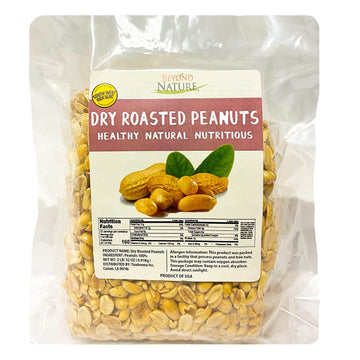 Beyond Nature Dry Roasted Peanuts - Unsalted 2 Pound (32 oz) Vacuum Sealed Non GMO, No Oil & No Salt, Low Carb, Keto Friendly & 