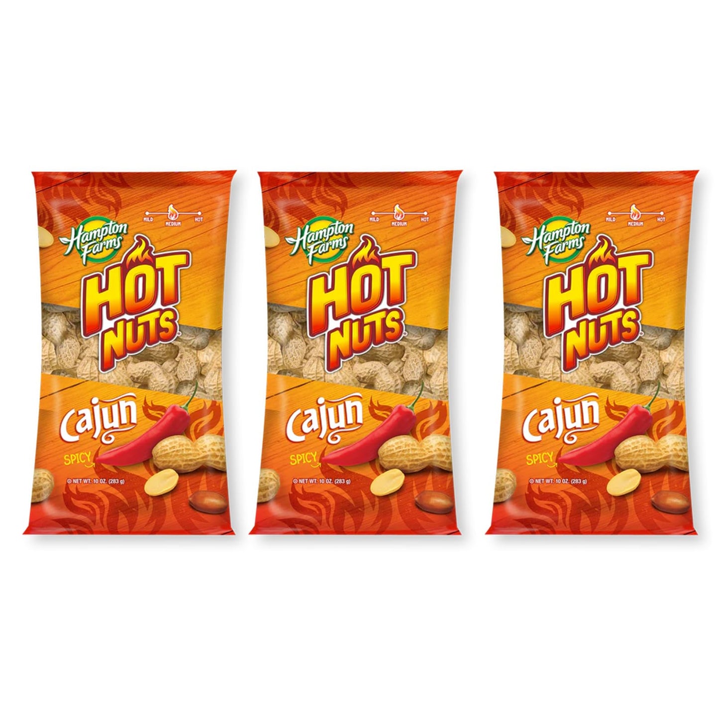 Hampton Farms - USA Grown All-Natural - Fancy Roasted In-Shell Cajun Peanuts - 10 oz. Bags - 3 Pack