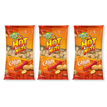 Hampton Farms - USA Grown All-Natural - Fancy Roasted In-Shell Cajun Peanuts - 10 oz. Bags - 3 Pack