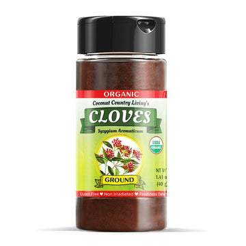 Coconut Country Living Organic Ground Cloves Powder, Fair Trade, 1.59 oz Glass Bottle
