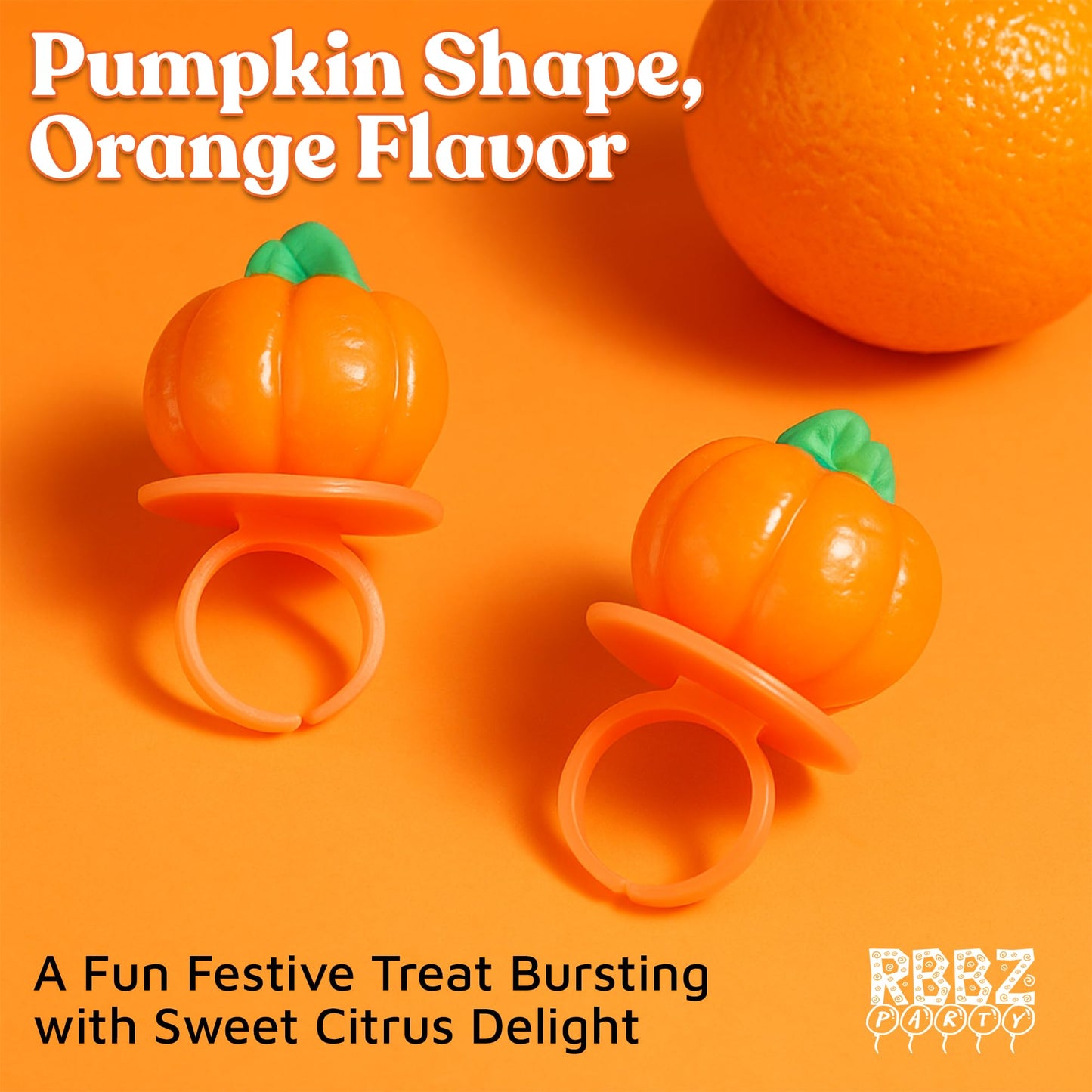 Pumpkin Candy 3D Ring Pops - 18 Individually Wrapped Suckers Bulk Pack - Fall Candy Party Favors - Thanksgiving Treats