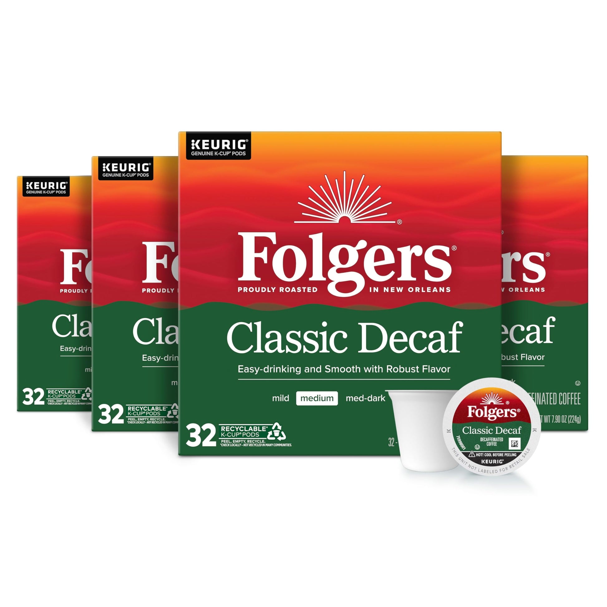 Folgers Classic Decaf Coffee  Keurig K-Cup Pods  128 Count