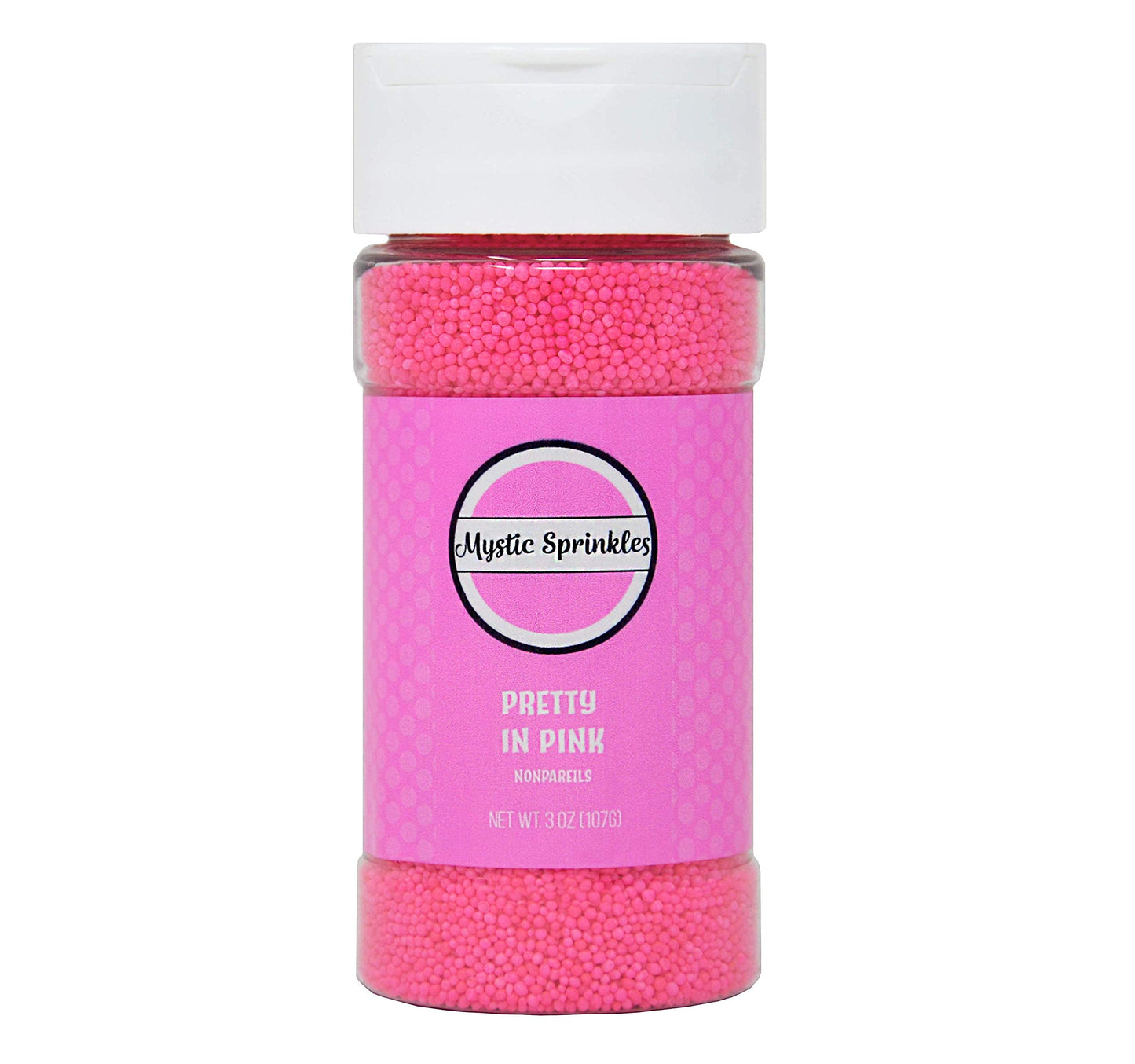 MYSTIC SPRINKLES Pretty In Pink Nonpareils 3oz Bottle - Colorful Baking Sprinkles for Cakes, Cupcakes, and Desserts