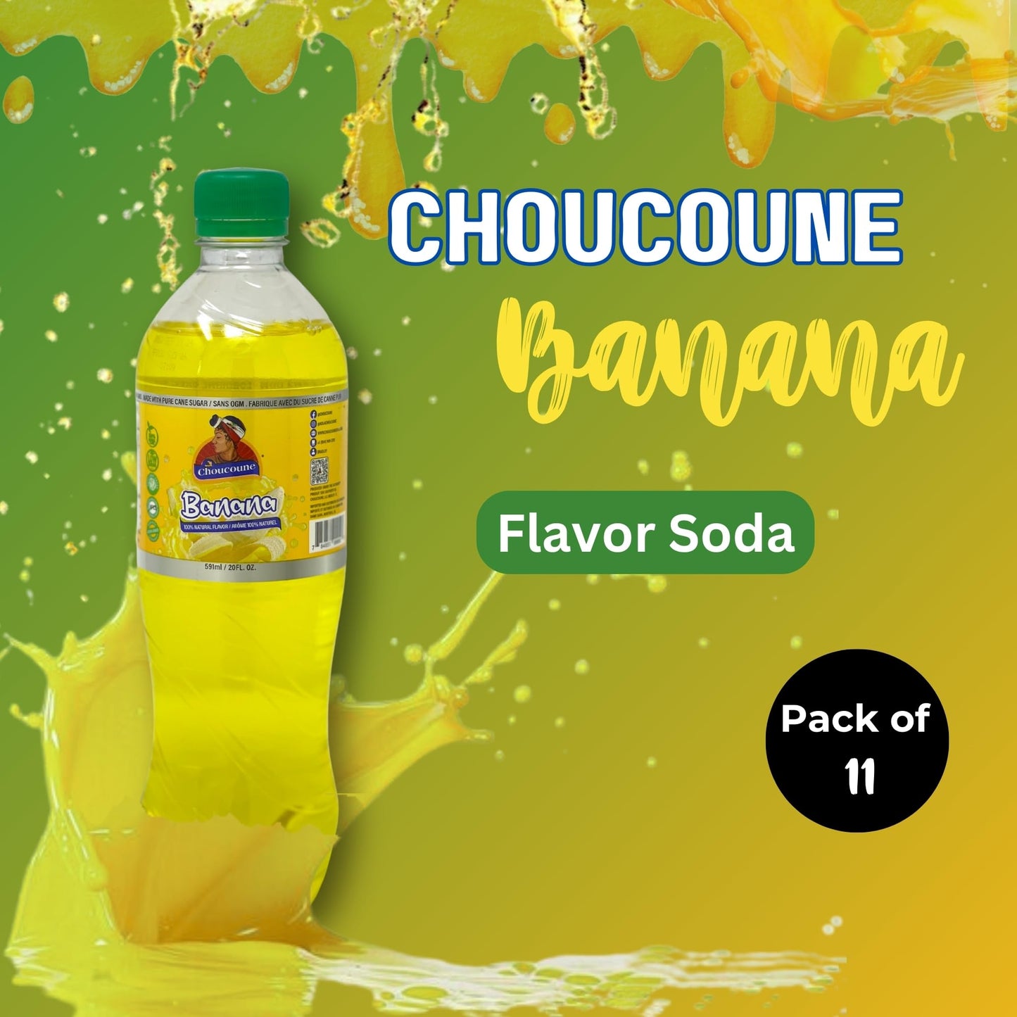 Choucoune Kola Banana Flavour Soda - 100% Natural, Non-GMO, 40 Calories - 20 Fl Oz (Pack of 12)