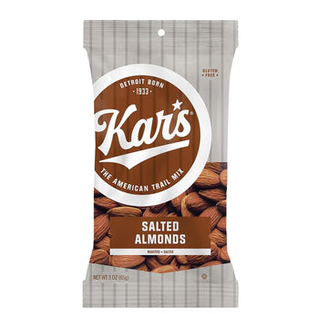 Kars Nuts Roasted & Salted Almonds, 3 oz Individual Snack Packs - Bulk Pack of 12, Gluten-Free Snacks