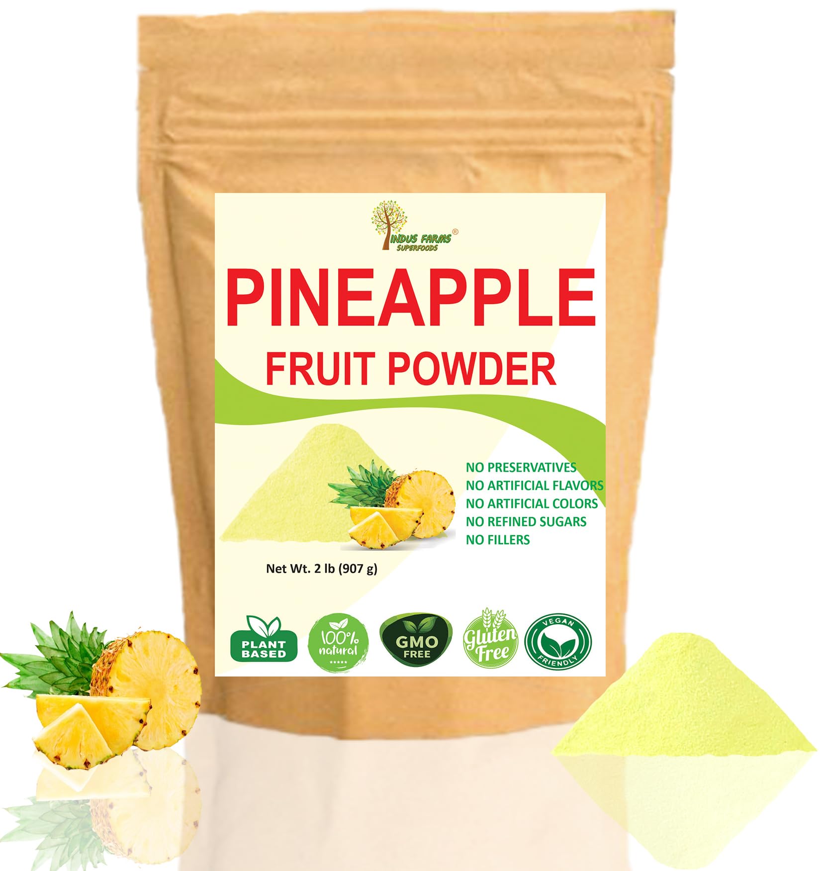 Indus Farms Superfoods Pineapple Whole Fruit Powder - Nutritious & Versatile, 32 Ounce, GMO-Free, Gluten-Free, Vegan, Yellow