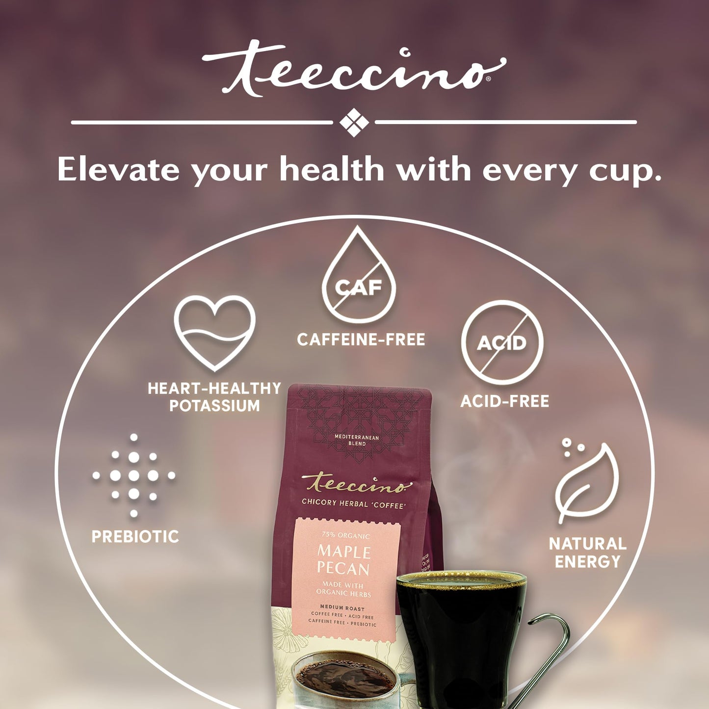 Teeccino Maple Pecan Chicory Coffee Alternative, Caffeine Free, Medium Roast, 11 Ounce