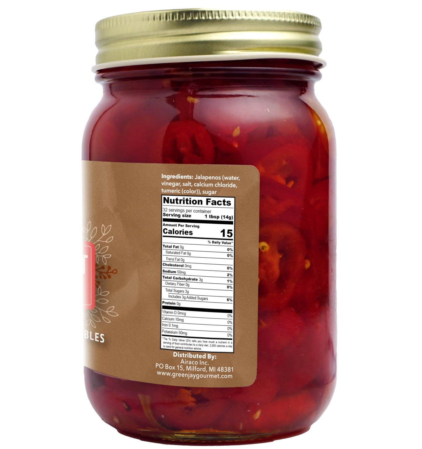 Green Jay Gourmet Pickled Candied Red Jalapeos In A Jar - Fresh Hand Jarred Vegetables For Cooking & Pantry - Pre-Prepared Pickl