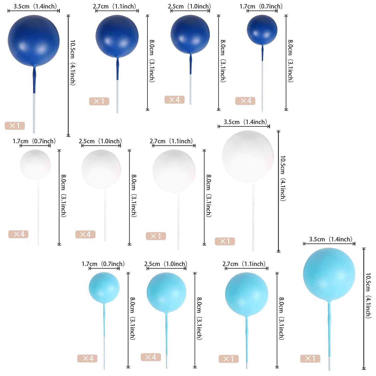 Rssta i Cake Toppers - 30 PCS Foam Ball Mini Balloon Decorations - Blue White - Ideal for Baby Shower, Birthday, Wedding, Anniversary Parties