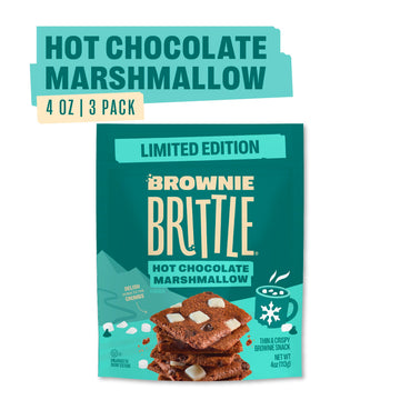 Brownie Brittle - Hot Chocolate Marshmallow Thin and Crispy Sweet Snacks (Pack of 3, 4 oz), Rich Gourmet Brownie Bites Dessert