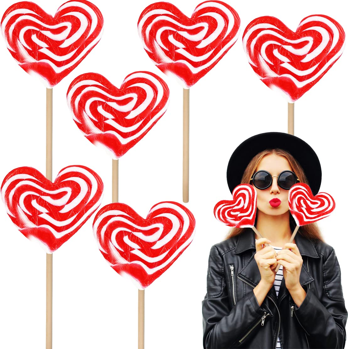 Fruidles Jumbo Swirl Lollipop Red And White Heart Design, Party Bag Fillers, Individually Wrapped, 80G (6-Pack)