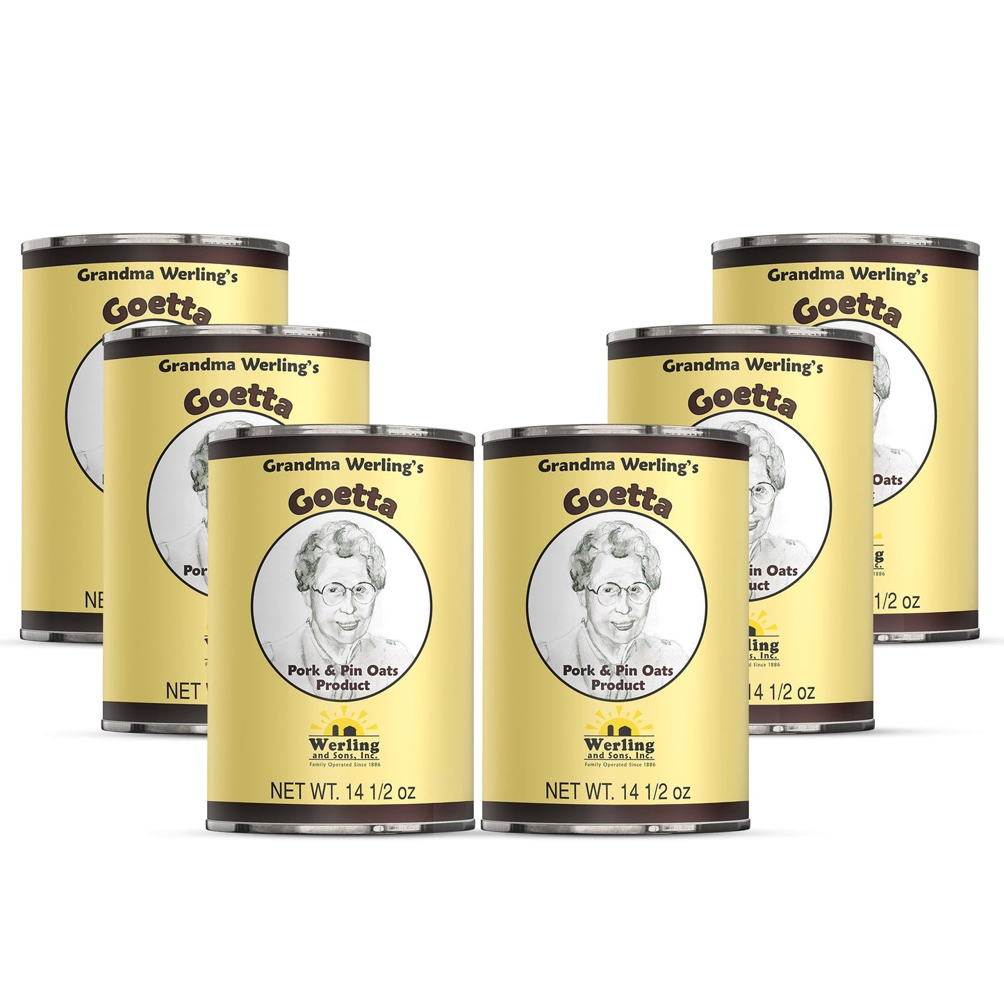 Werling & Sons Grandma Werlings Goetta 14.5 Oz - Fully Cooked Canned Pork & Pin Oats | Traditional German-Style Canned Meat | 5-Year Shelf Life | Made In Usa | For Daily Meals  Emergency Storage  Camping & Quick Meals | Pack Of 6